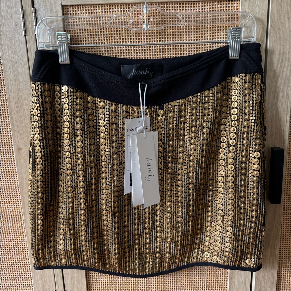 Black and Gold Sequin Mini Pencil Skirt